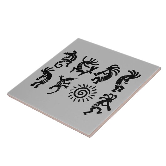Southwest Petroglyph Kokopelli Gray Fliese (Seite)