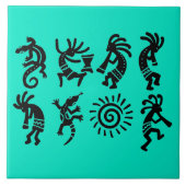 Southwest Petroglyph Kokopelli Turquoise Fliese (Vorderseite)