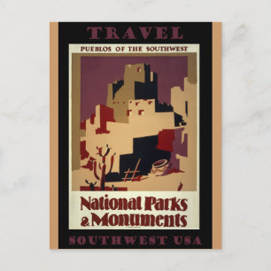 Southwest Pueblos USA Vintage Travel Poster Postkarte