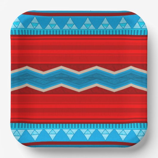 Southwest River Canyon Geometric Red Turquoise Pappteller (Vorderseite)