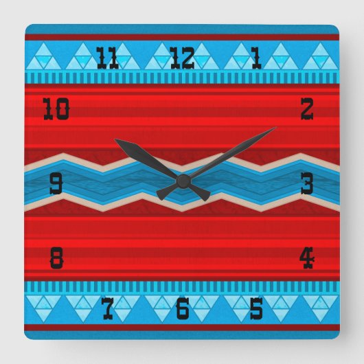 Southwest River Canyon Geometric Red Turquoise Quadratische Wanduhr (Vorderseite)
