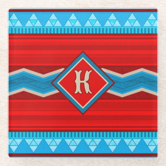Southwest River Canyon Red Turquoise Monogram Glasuntersetzer (Vorderseite)