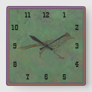 Southwest Roadrunner-Beifuß-Grün im westlichen Sti Quadratische Wanduhr