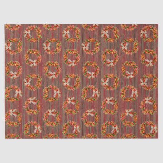 Southwest Rustic Chile Pepper Wreaths Wood Pattern Seidenpapier (Vorderseite)