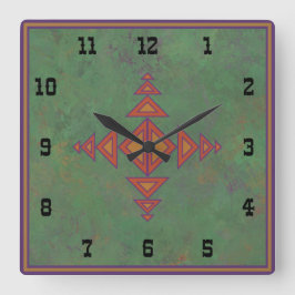 Southwest Sagebrush Green Geometric Western Style Quadratische Wanduhr