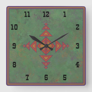 Southwest Sagebrush Green Geometric Western Style Quadratische Wanduhr