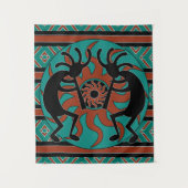 Southwest Turquoise Tribal Sun Kokopelli Wandteppich (Vorderseite)