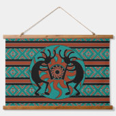 Southwest Turquoise Tribal Sun Kokopelli Wandteppich Mit Holzrahmen (Vorne)