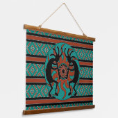 Southwest Turquoise Tribal Sun Kokopelli Wandteppich Mit Holzrahmen (Gewinkelt)