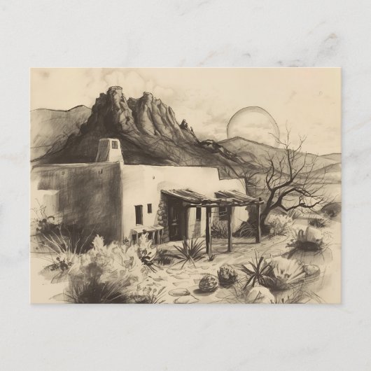 Southwestern Adobe House with Desert Landscape  Postkarte (Vorderseite)