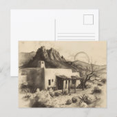 Southwestern Adobe House with Desert Landscape  Postkarte (Vorne/Hinten)