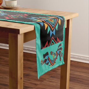 Southwestern Aquamarin Black Kokopelli Tischtuch Kurzer Tischläufer