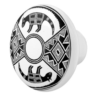 Southwestern Art Wolves Ancient Mimbres Potterie Keramikknauf