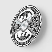 Southwestern Art Wolves Ancient Mimbres Potterie Runde Wanduhr (Winkel)