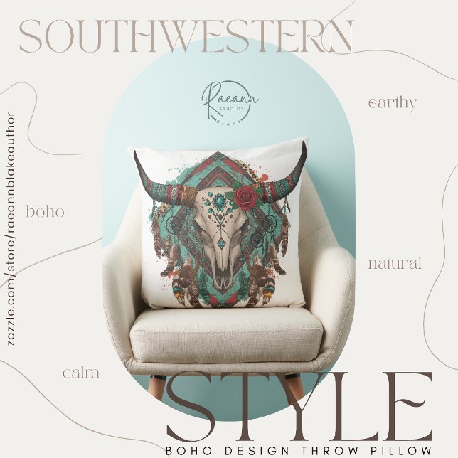 Southwestern Boho Design Bull Skull Throw Pillow Kissen (Von Creator hochgeladen)