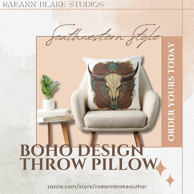 Southwestern Boho Design Bull Skull Throw Pillow Kissen (Von Creator hochgeladen)
