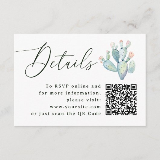 Southwestern Cactus Wedding Details + QR | Website Begleitkarte (Vorderseite)