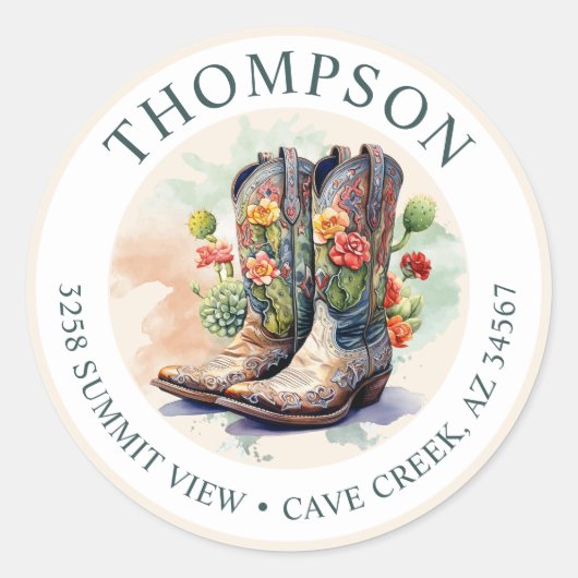 Southwestern Cowgirl Boots Rücksendeadresse Label Runder Aufkleber (Vorderseite)