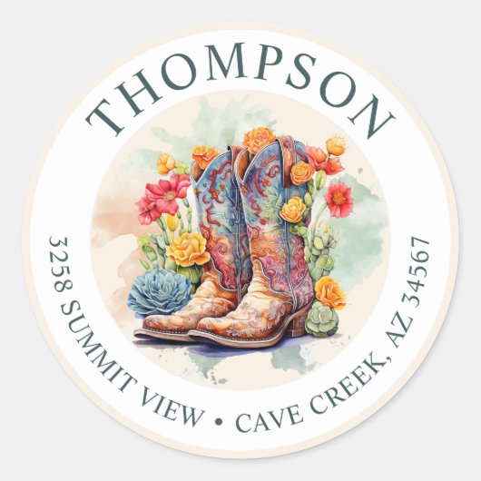 Southwestern Cowgirl Boots Rücksendeadresse Label Runder Aufkleber (Vorderseite)