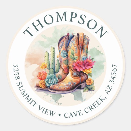 Southwestern Cowgirl Boots Rücksendeadresse Label Runder Aufkleber (Vorderseite)