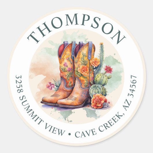 Southwestern Cowgirl Boots Rücksendeadresse Label Runder Aufkleber (Vorderseite)
