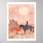 Southwestern Cowgirl Silhouette Desert Sun Artwork Poster (Vorne)