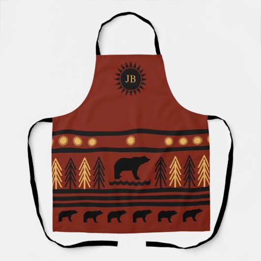 Southwestern Deep Redwood Navajo Black Bear Apron Schürze (Vorderseite)