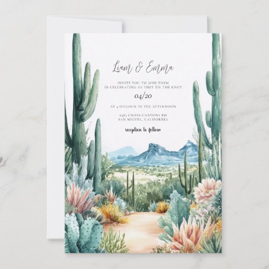 Southwestern Desert Cactus Wedding Einladung (Vorderseite)