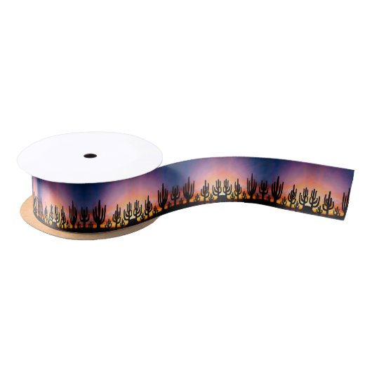 Southwestern Desert Landscape Cactus Sunrise Image Satinband (Spule)