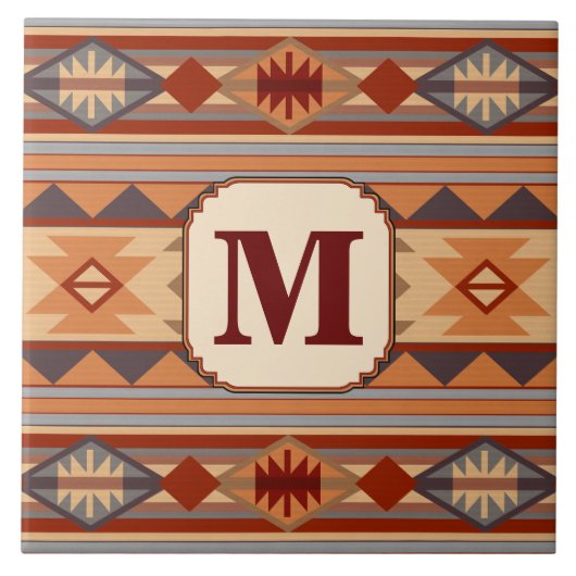 Southwestern Design Tan Monogram Fliese (Vorderseite)