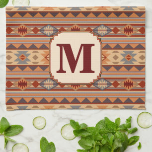 Southwestern Design Tan Monogram Geschirrtuch