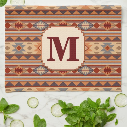 Southwestern Design Tan Monogram Geschirrtuch (Gefaltet)