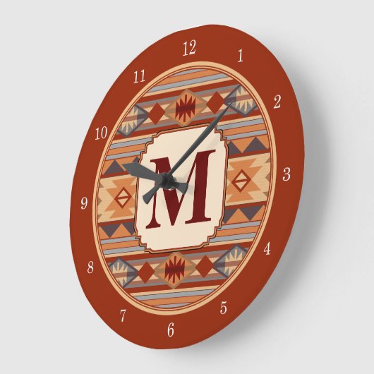 Southwestern Design Tan Monogram Große Wanduhr (Winkel)
