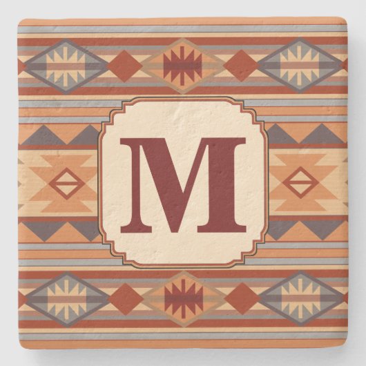 Southwestern Design Tan Monogram Steinuntersetzer (Vorderseite)