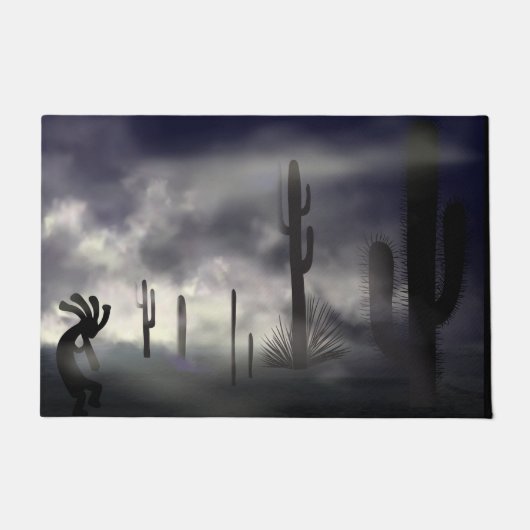 Southwestern Foggy Wüste Kokopelli Halloween Fußmatte (Vorderseite)