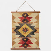 Southwestern Geometric Aztec Pattern Rust Red Gold Wandteppich Mit Holzrahmen (Vorderseite)