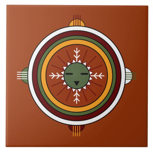 Southwestern Hopi Native American Tribal Sun Face Fliese (Vorderseite)