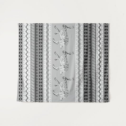 Southwestern Jackkanbit Schwarz-weiß Gray Geometri Wandteppich (Vorderseite (Horizontal))