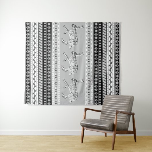 Southwestern Jackkanbit Schwarz-weiß Gray Geometri Wandteppich (Beispiel (Horizontal))