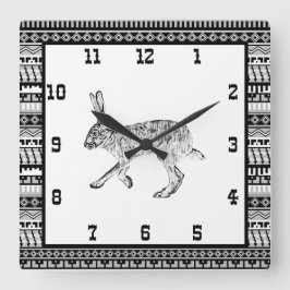 Southwestern Jackrabbit and Geometric Patterns Squ Quadratische Wanduhr