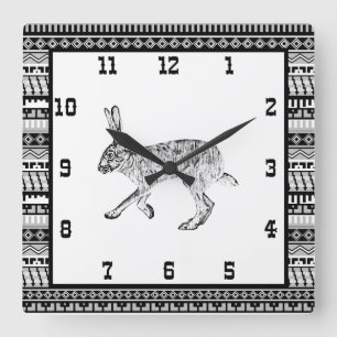Southwestern Jackrabbit and Geometric Patterns Squ Quadratische Wanduhr
