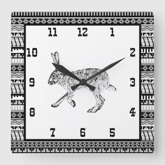 Southwestern Jackrabbit and Geometric Patterns Squ Quadratische Wanduhr (Vorderseite)
