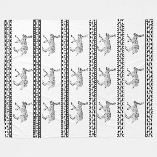 Southwestern Jackrabbit Black and White Geometric Fleecedecke (Vorderseite (Horizontal))