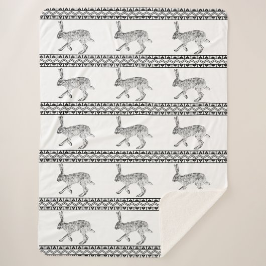Southwestern Jackrabbit Black and White Geometric Sherpadecke (Vorderseite)