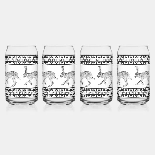 Southwestern Jackrabbit Black & White Geometric Dosenglas (Links)