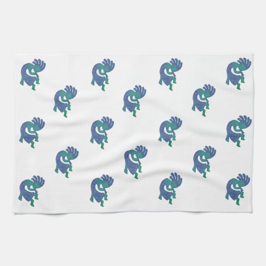 Southwestern Kokopelli Blue Green Pattern Geschirrtuch (Horizontal)