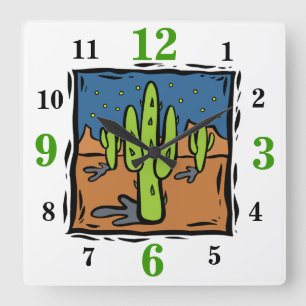 Southwestern Landscape Clock With Numbers Quadratische Wanduhr