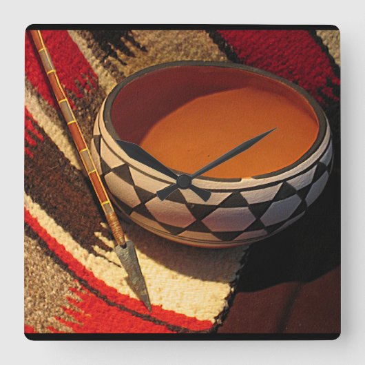 Southwestern Native American clock Quadratische Wanduhr (Vorderseite)