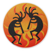 Southwestern Orange Sun Kokopelli Ceramic Knob. Keramikknauf (Vorderseite)