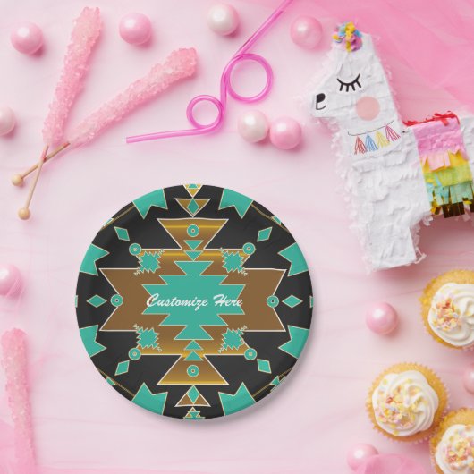 Southwestern Ranch Türkise Black & Gold Party Pappteller (Party)